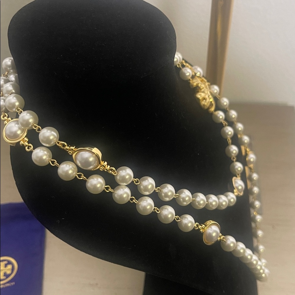 Tory Burch Pearl Necklace with a Gold Tory Burch T Accent - Picture 7 of 9